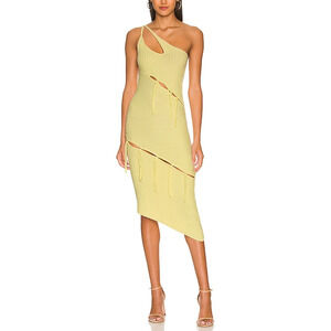 Nbd 'Bianca' Yellow Alternate Stitch One Shoulder Dress Size M